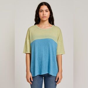 Aritzia Wilfred Free Relaxed‎ Linen Knit Oversized Green & Blue T-shirt Top XS